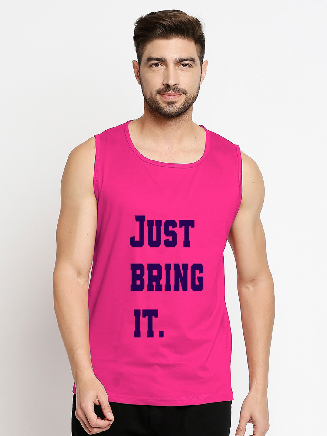 Blacksmith Men Pink Typography Printed Training or Gym Regular-Fit Pure Cotton T-shirt