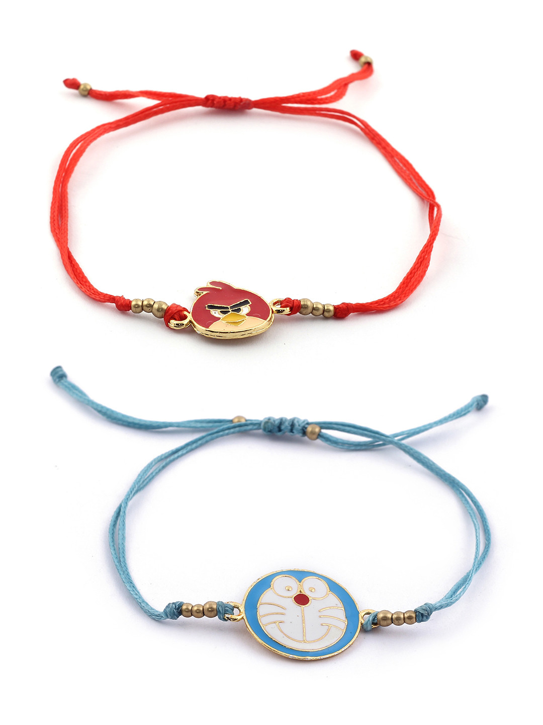 EL REGALO Girls Set Of 2 Red & Blue Angry Birds & Doraemon Charm Bracelet