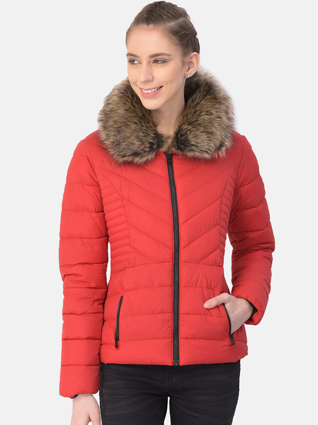 Woodland Women Red Puffer Jacket
