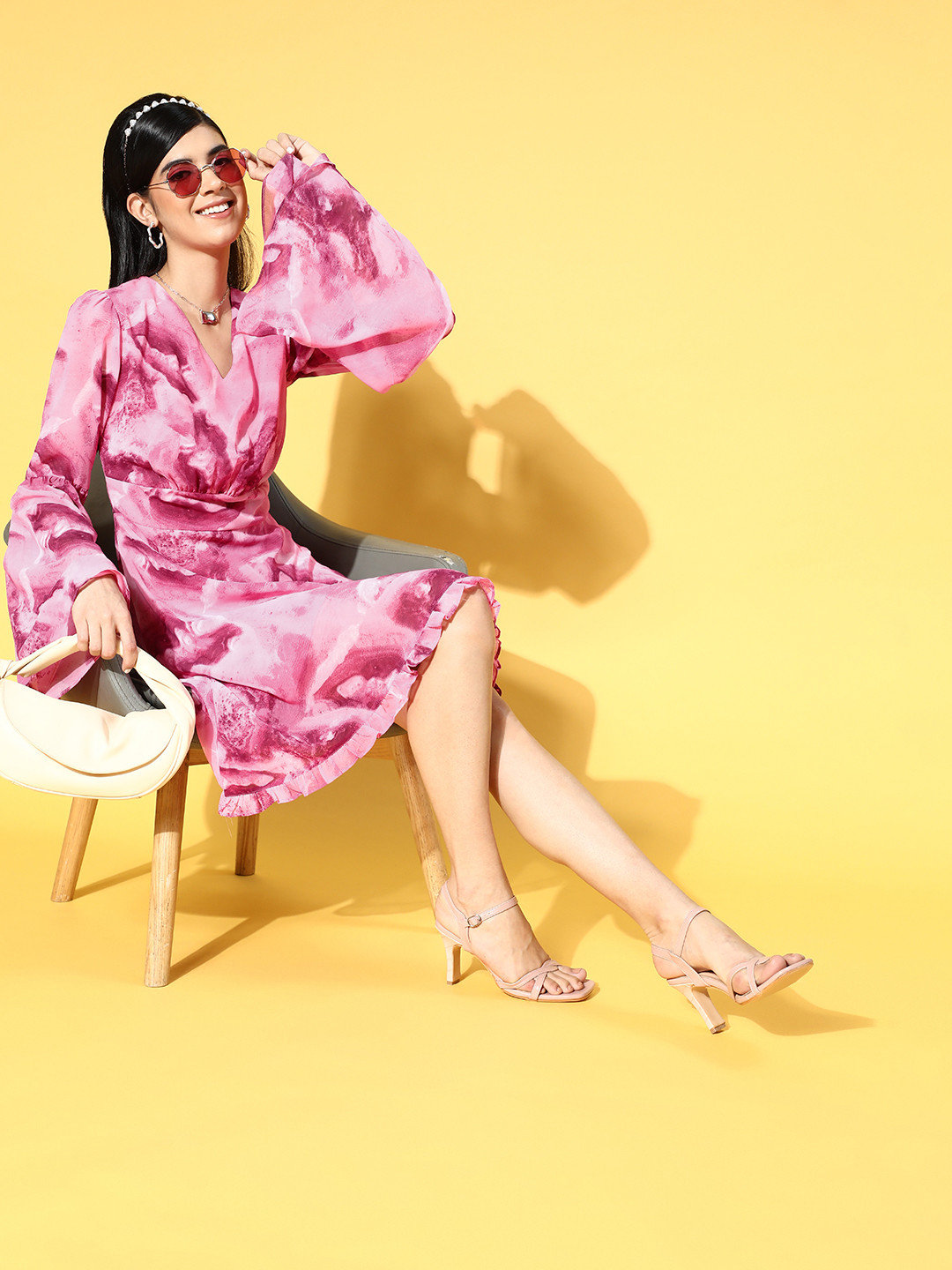 plusS Pink Georgette Knee Length A-Line Dress