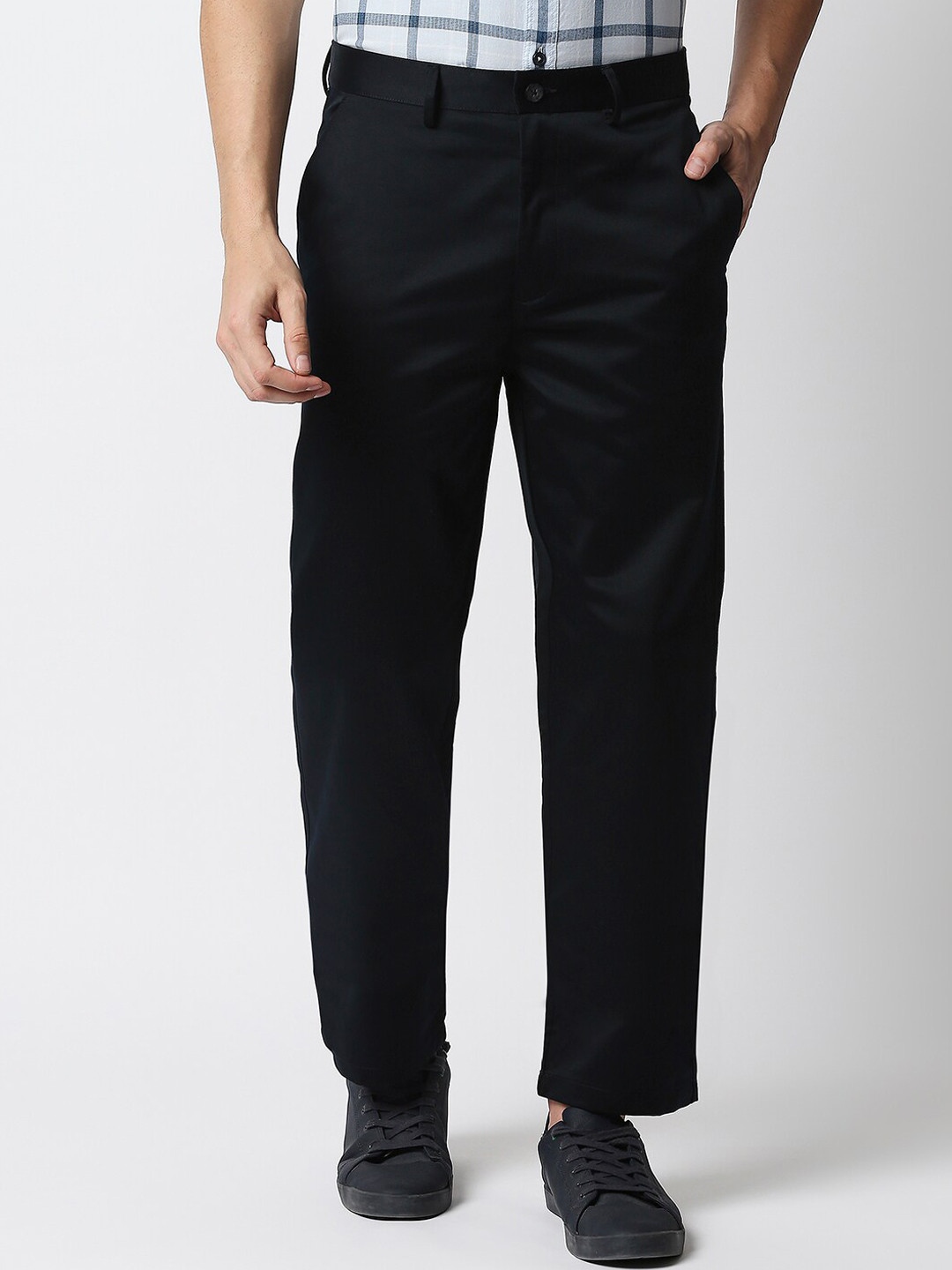 Basics Men Navy Blue Cotton Trousers