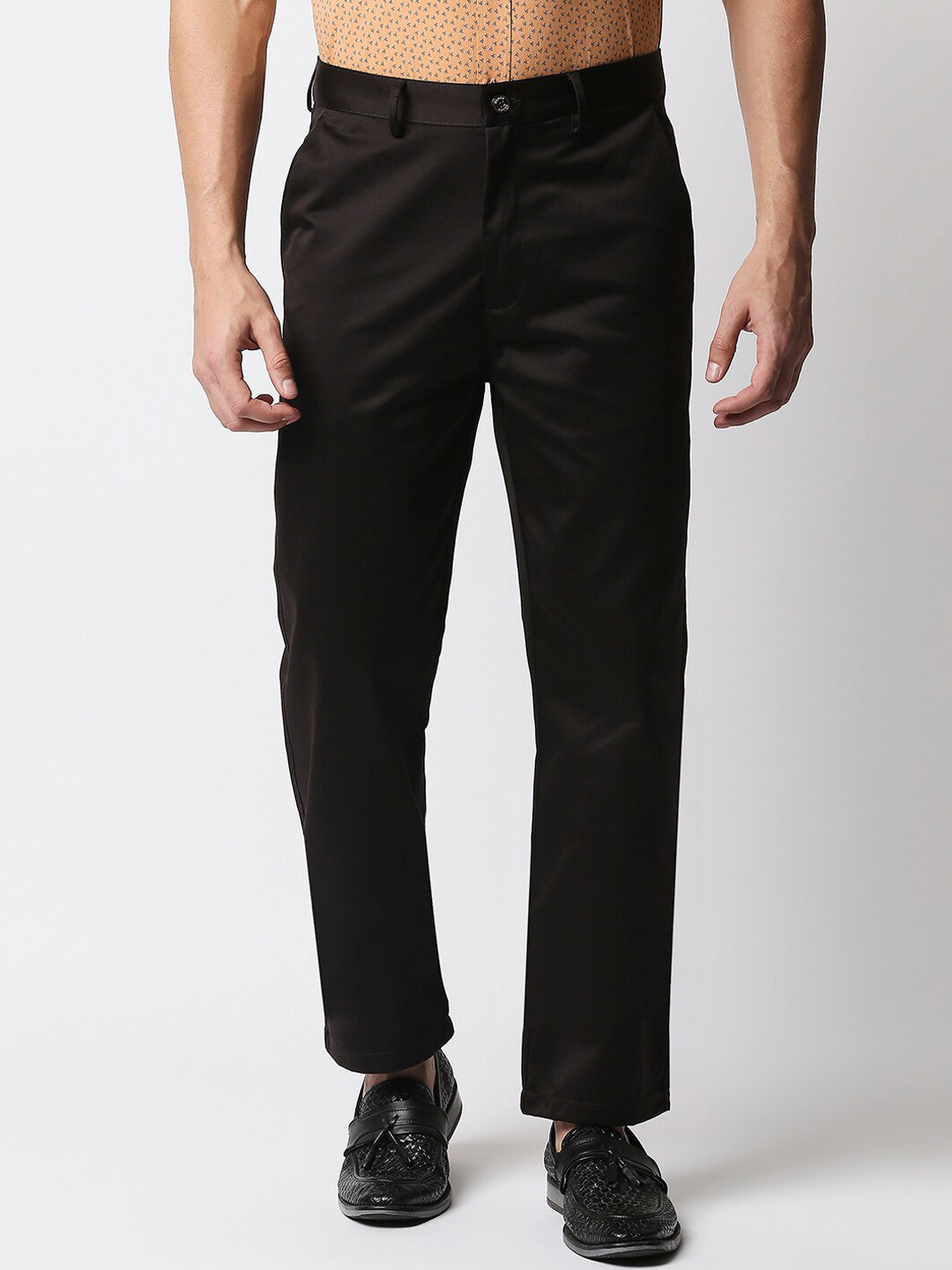 Basics Men Coffee Brown Regular Fit Trousers