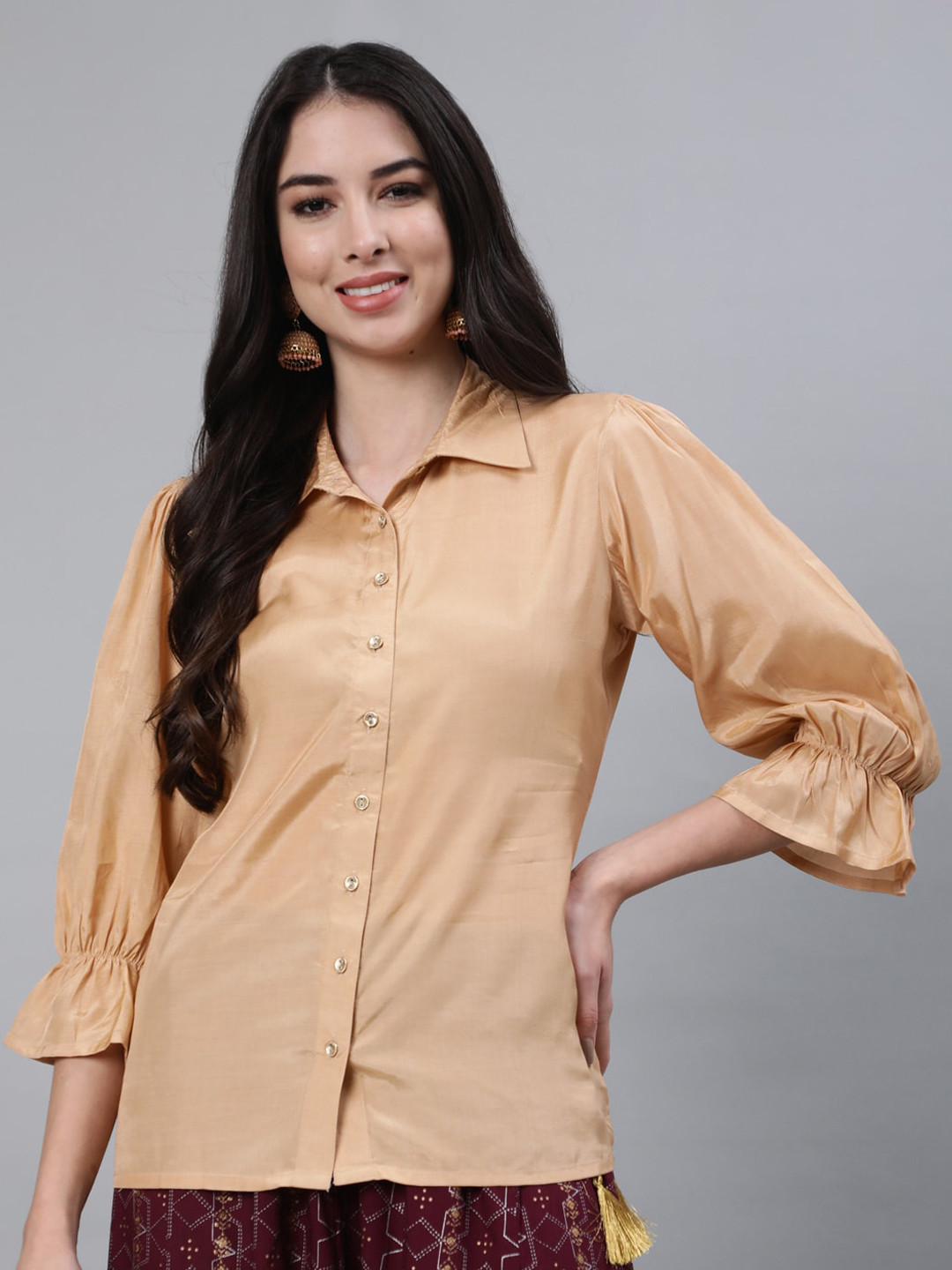 Jaipur Kurti Women Camel Brown Party Shirt