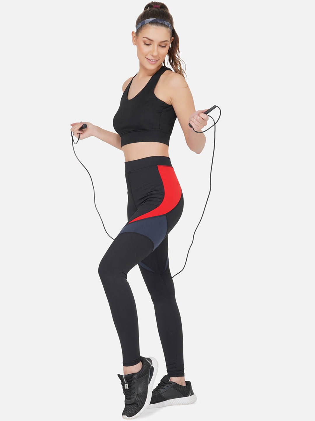 IMPERATIVE Women Black & Red Printed Dry Fit Sports Tights