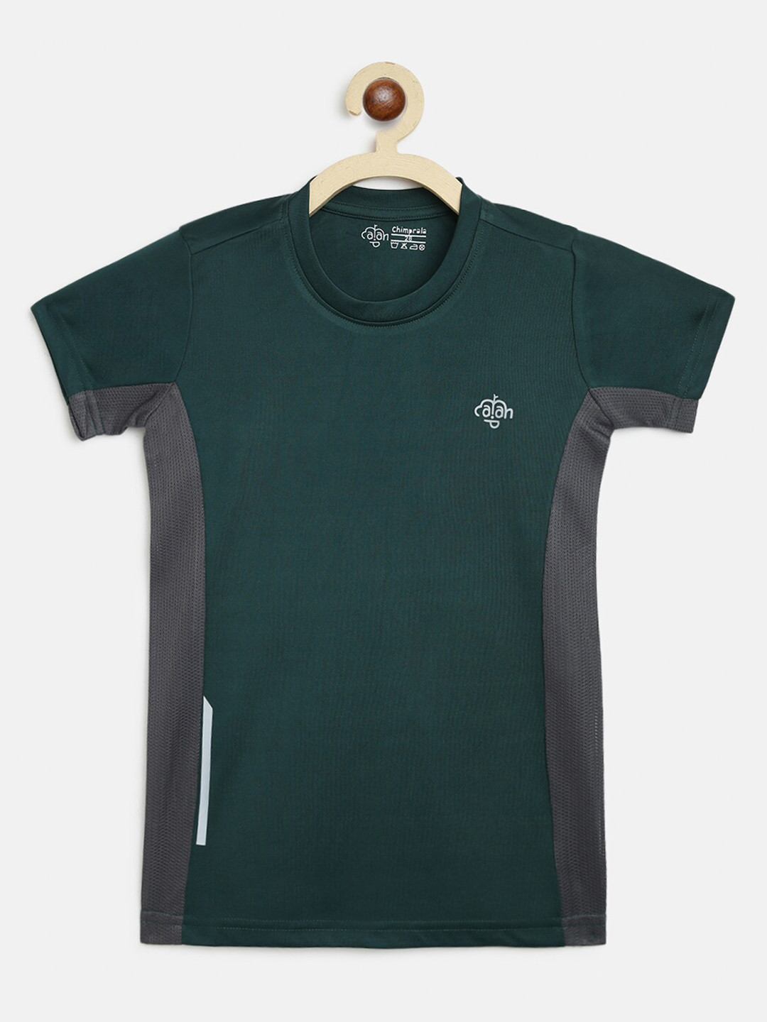 CHIMPRALA Girls Green & Grey Solid Colorblocked Round Neck T-shirt