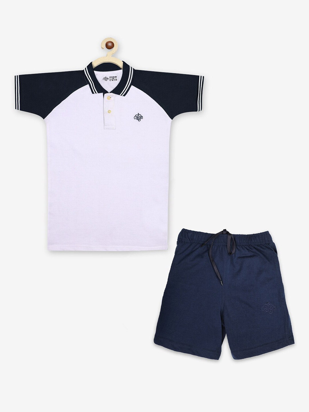 CHIMPRALA Boys White & Navy Blue Pure Cotton T-shirt with Shorts