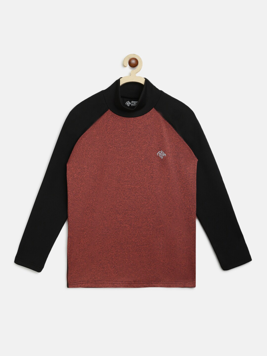 CHIMPRALA Boys Rust & Black Colourblocked High Neck Outdoor T-shirt