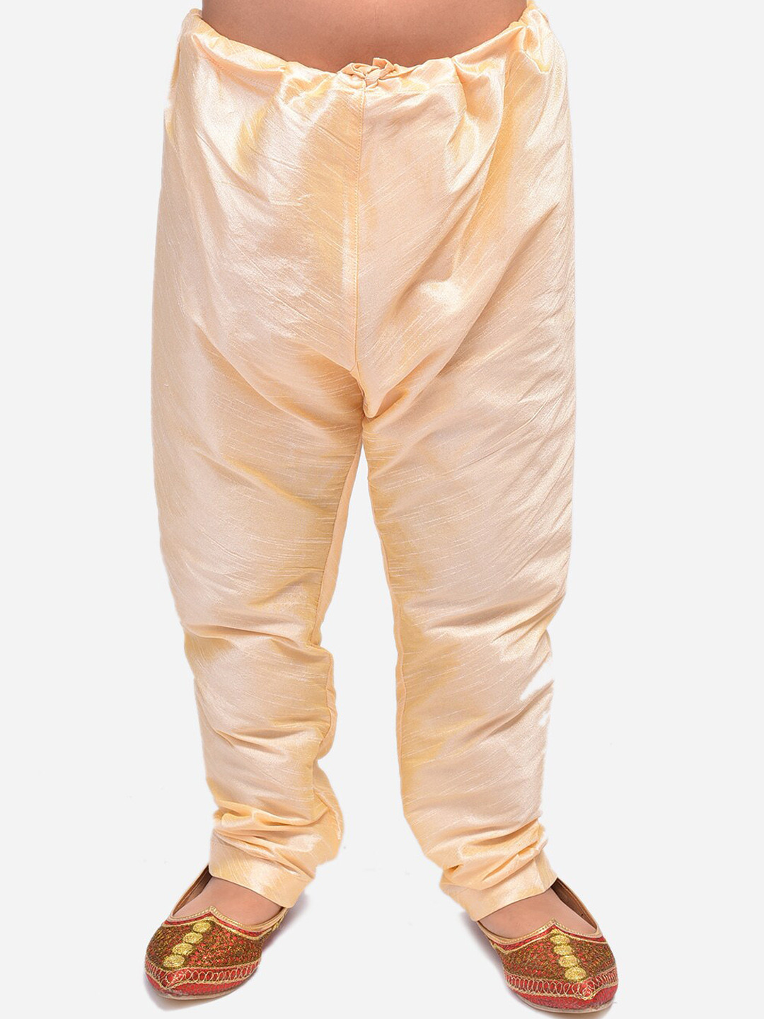 NAMASKAR Boys Gold Toned Solid Pure Silk Churidar