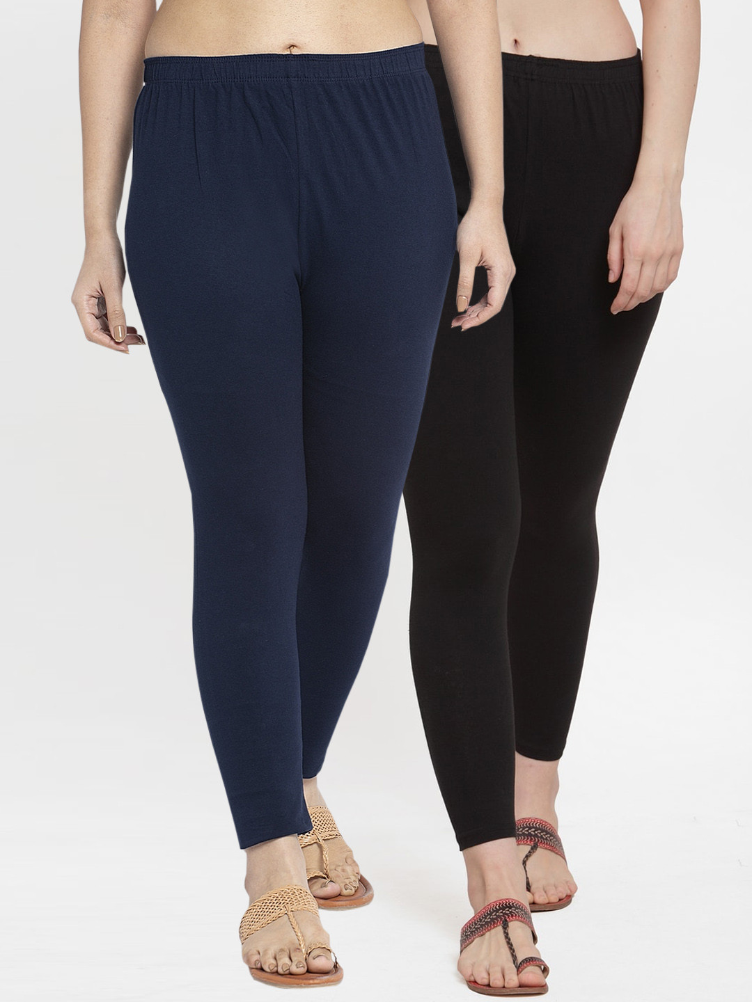 Jinfo Women Black & Navy Blue Pack Of 2 Solid Ankle-Length Leggings