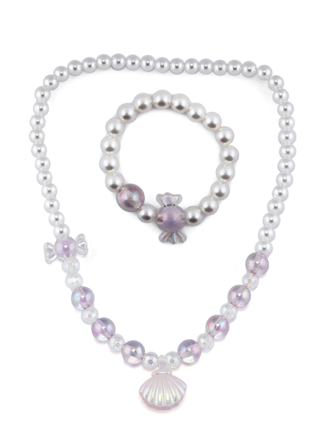 EL REGALO Girls Purple Beaded Necklace Bracelet Jewellery Set