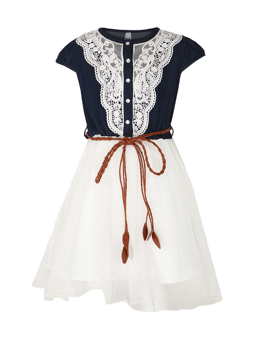 StyleStone Girls Blue & White Solid Fit and Flare Dress