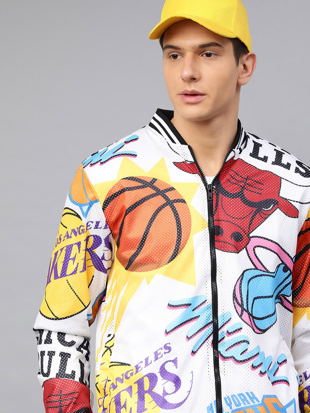 NBA Men White & Red Logo Mash Print Tailored Jacket