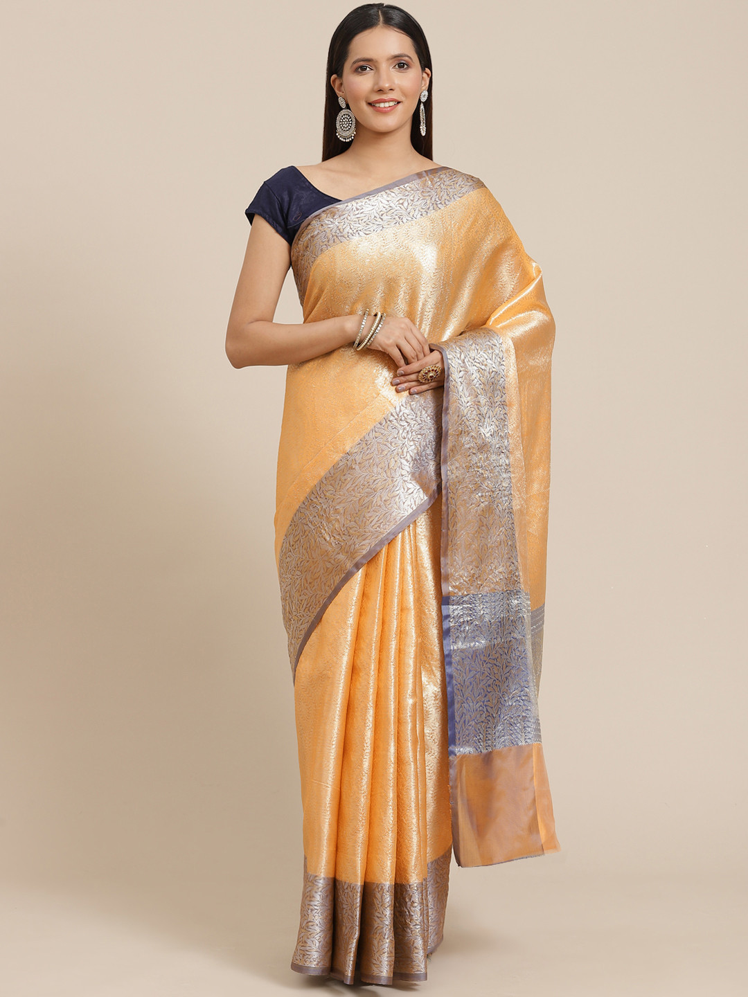 Banarasi Style Peach-Coloured Woven Design Art Silk Banarasi Saree