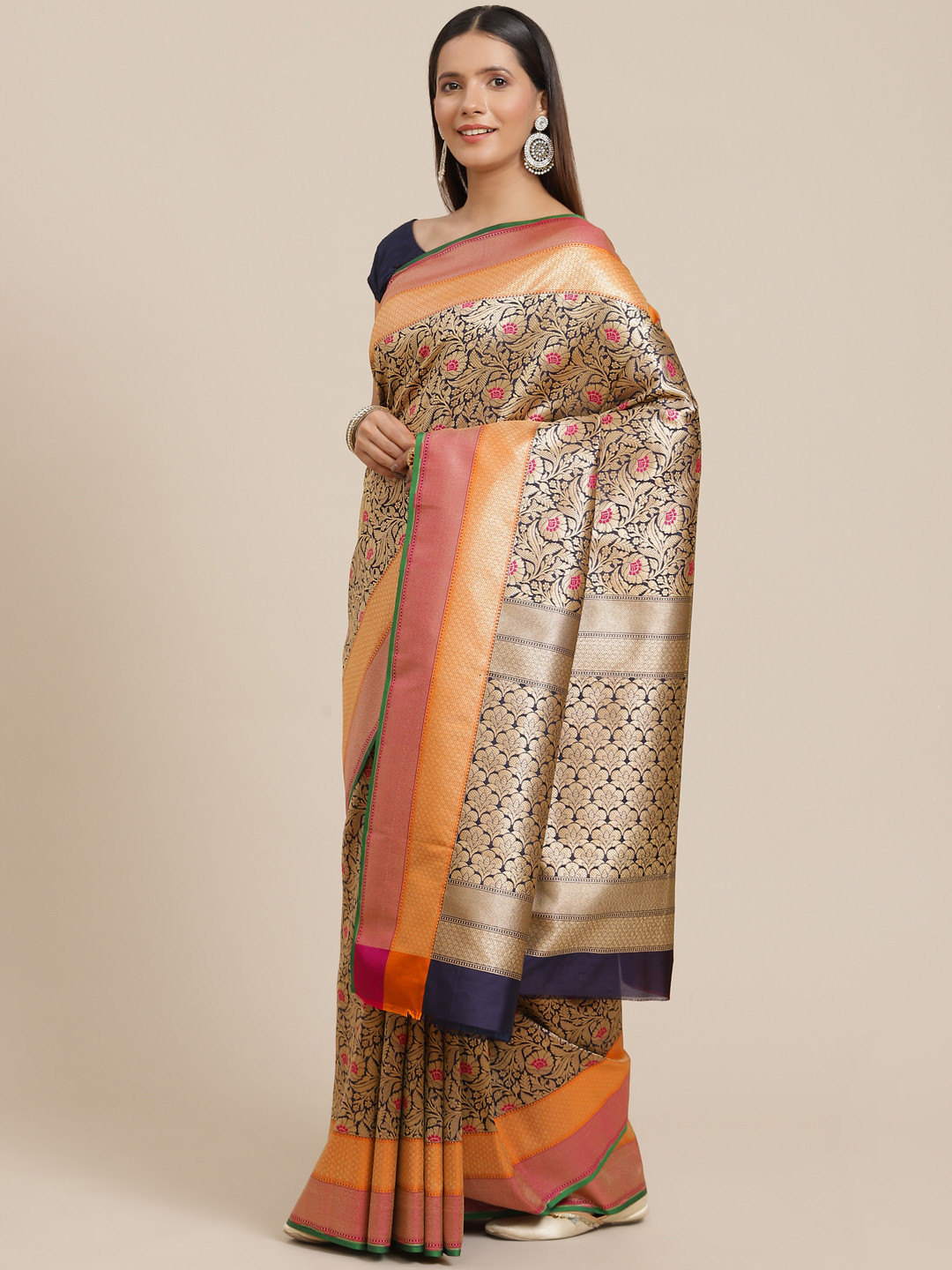 Banarasi Style Navy Blue & Golden Woven Design Art Silk Banarasi Saree