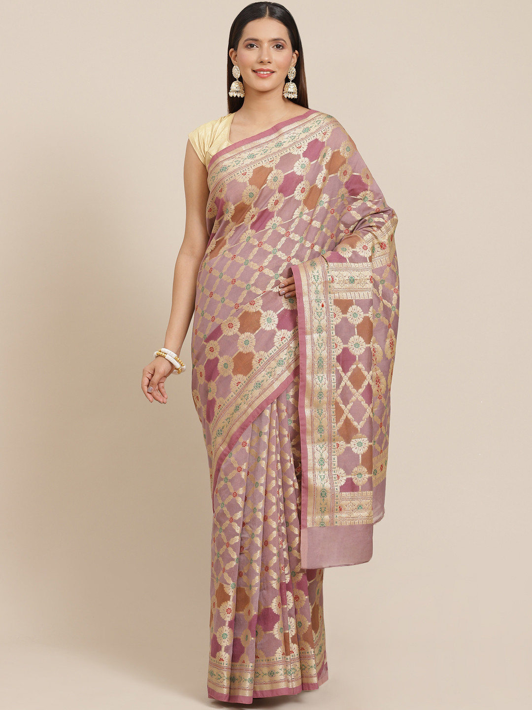 Banarasi Style Purple & Beige Ethnic Motifs Banarasi Saree