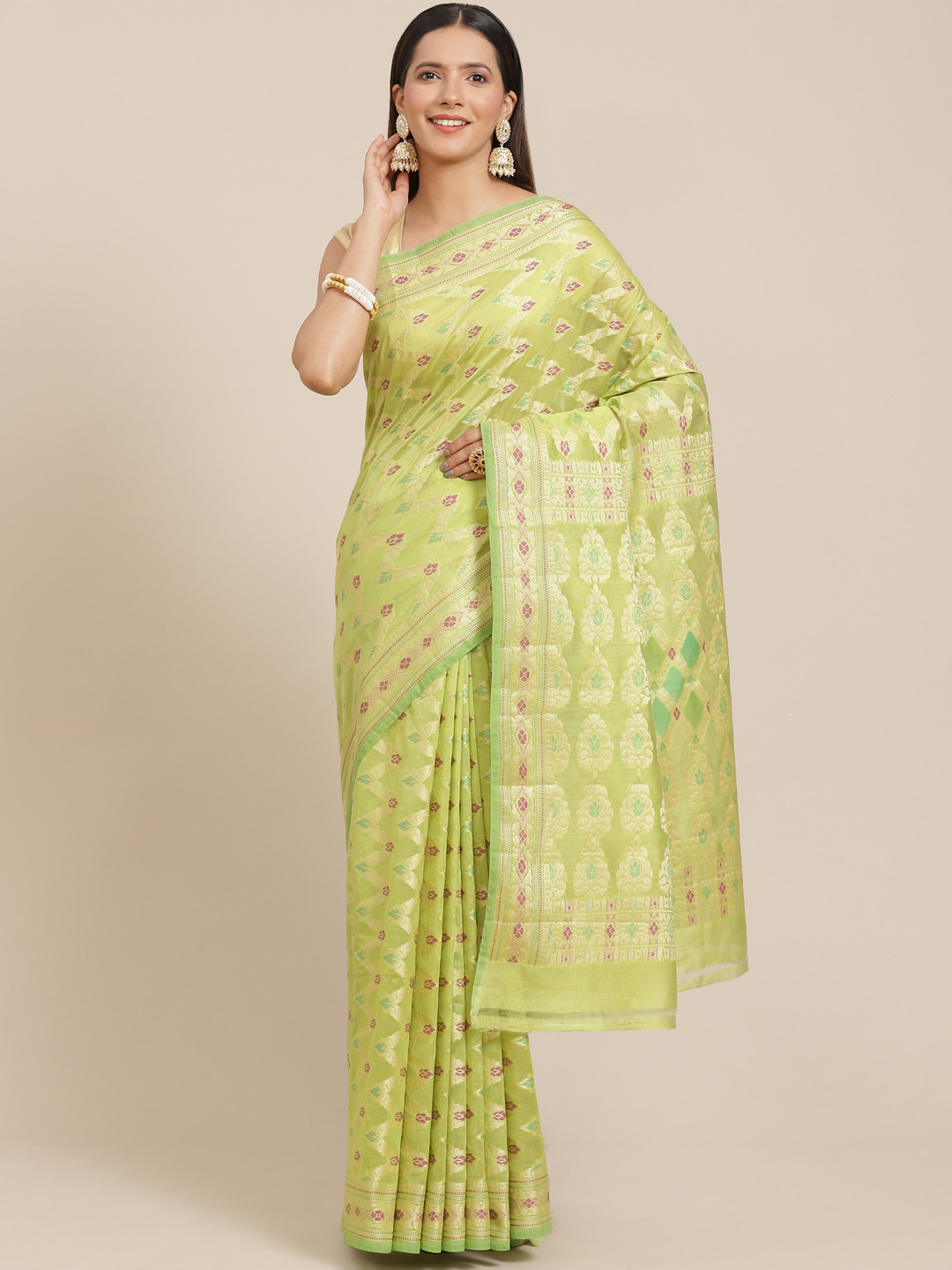 Banarasi Style Green & Purple Ethnic Motifs Banarasi Saree