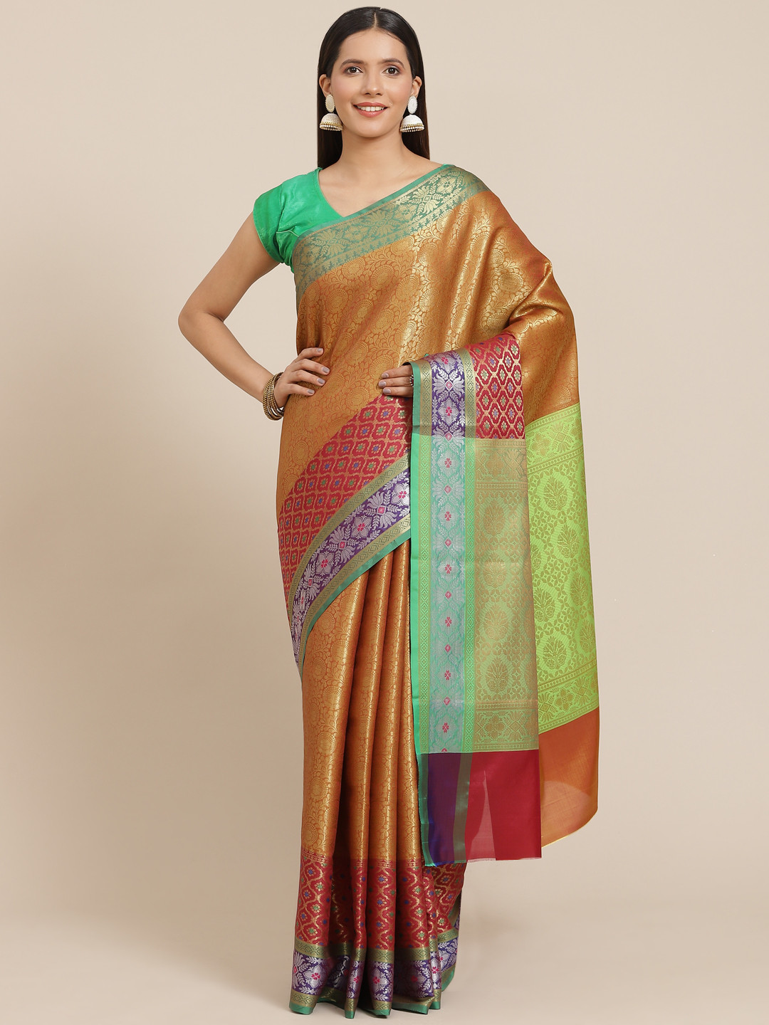 Banarasi Style Brown & Green Woven Design Art Silk Banarasi Saree