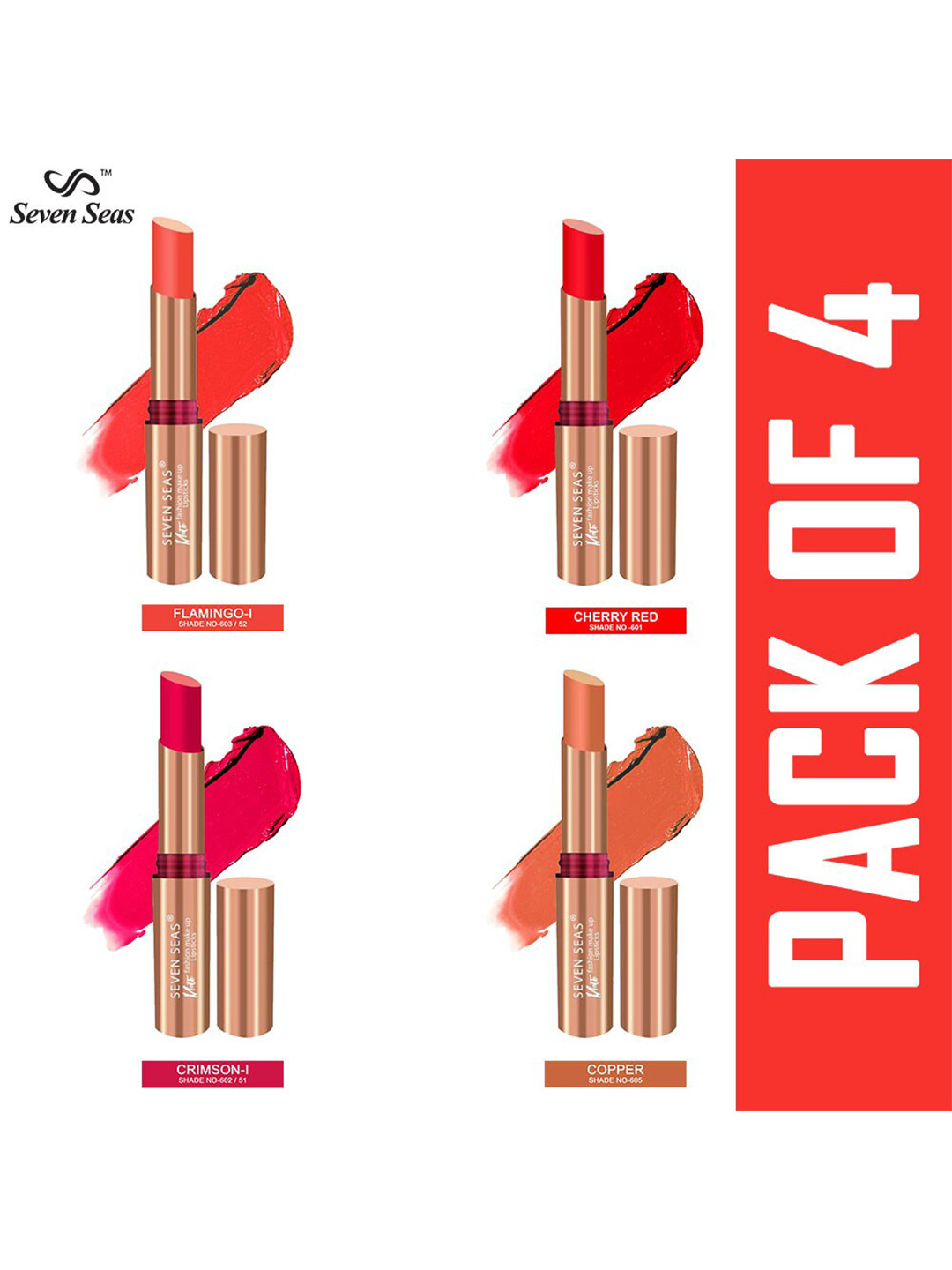 Seven Seas Pack of 4 Full Coverage With You Matte Lipstick