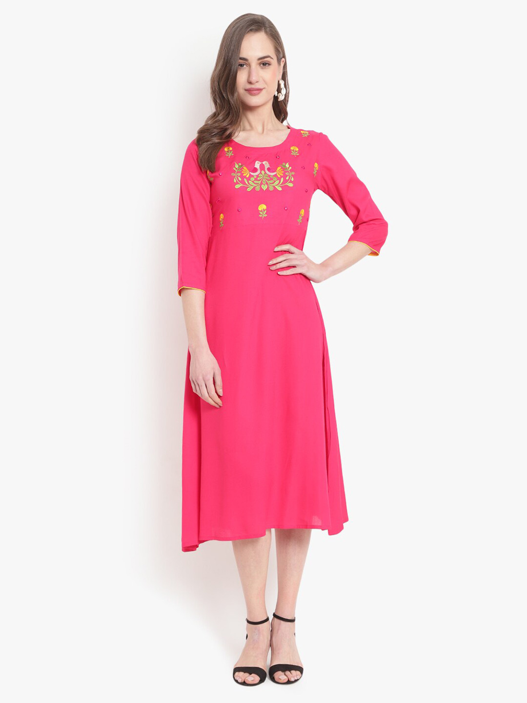 Ashlee Women Pink Embroidered A-Line Dress