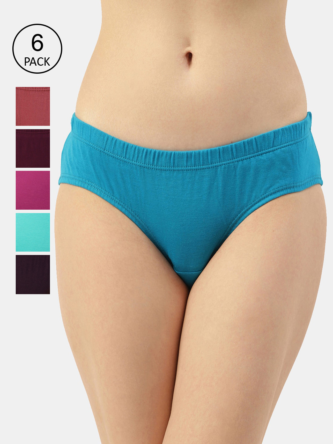 Leading Lady Women Pack of 6 Solid Mid-Rise Pure Cotton Hipster Briefs - HP-9026-27-6