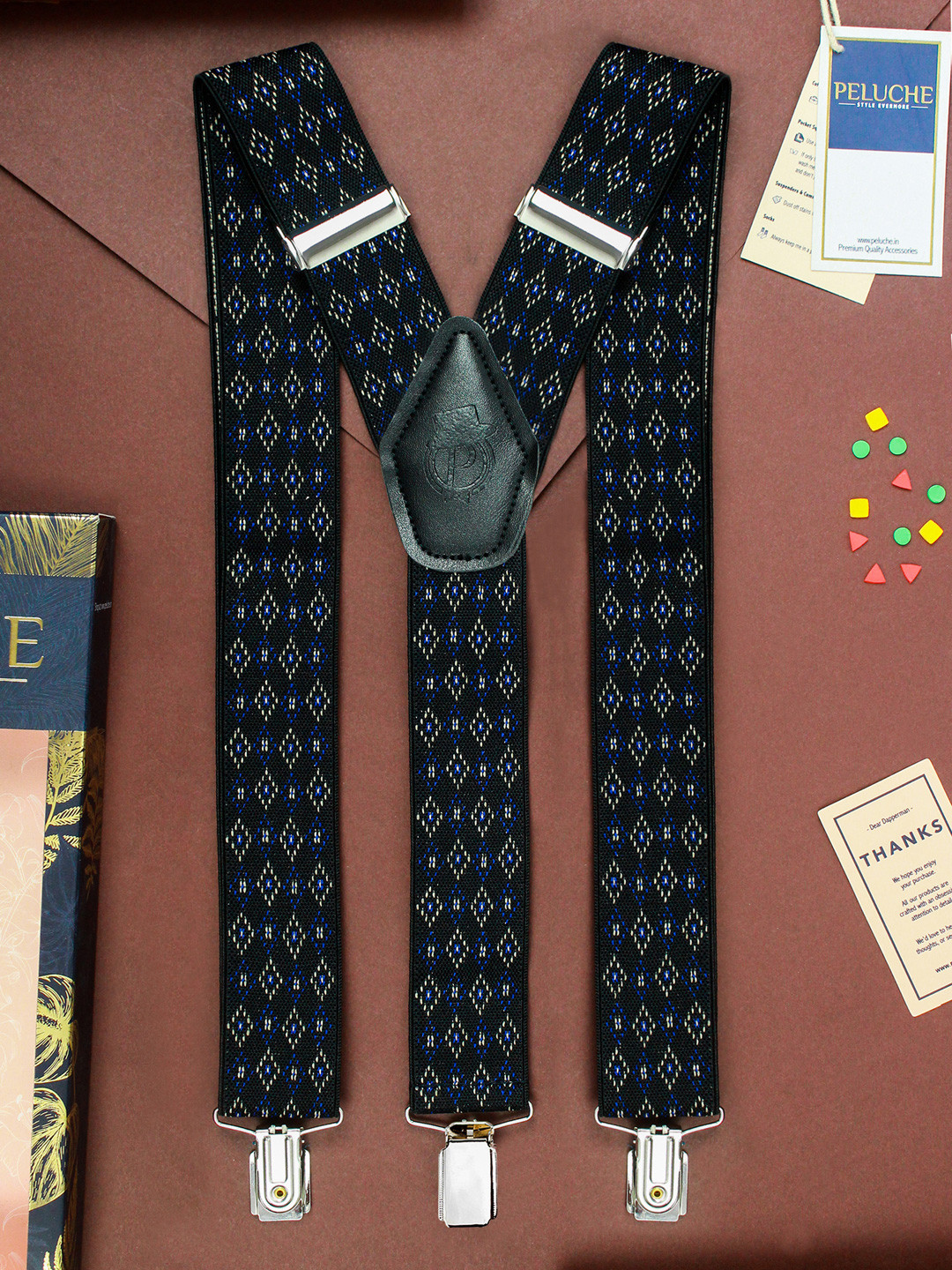 PELUCHE Men Black Printed Adjustable Y-Back Elastic Suspenders