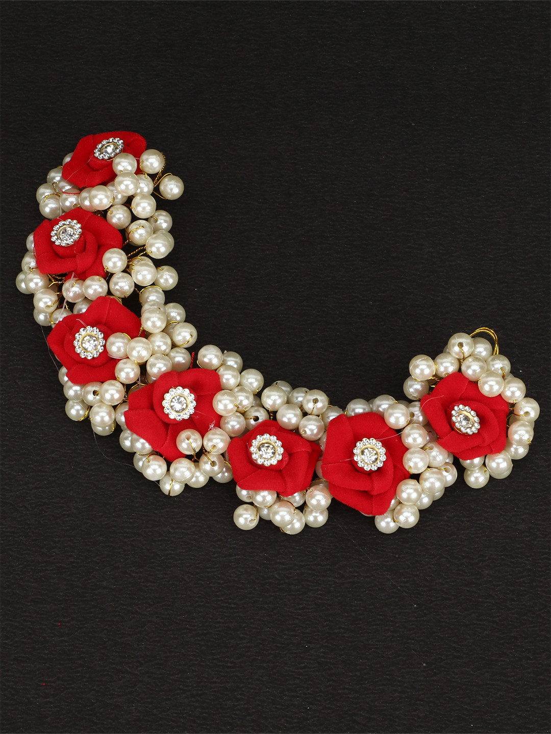 VAGHBHATT Women Red & White Beaded Tiara Hair Accessory