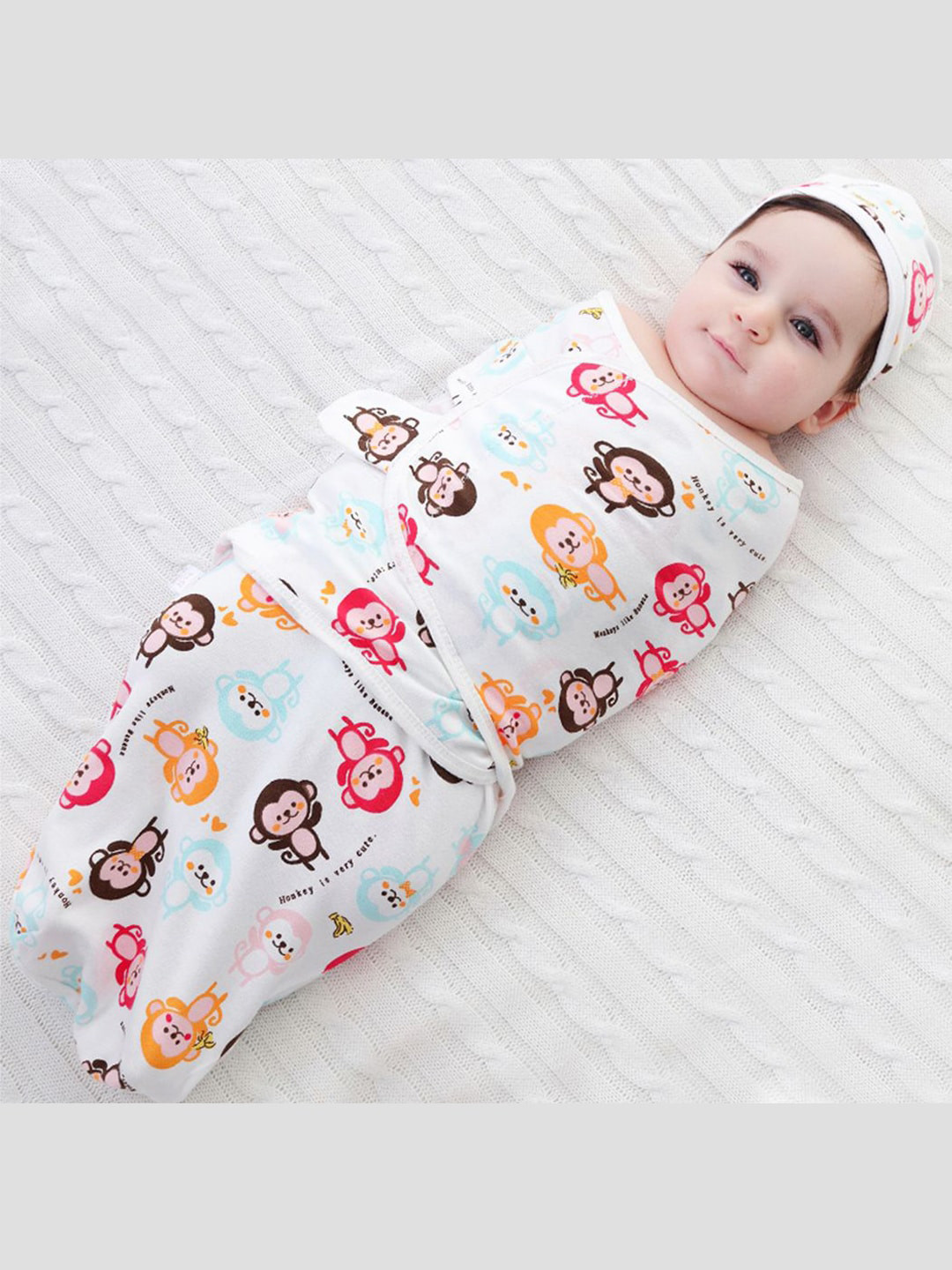 Moms Home Infants Kids White & Orange Printed Adjustable Velcro Swaddle