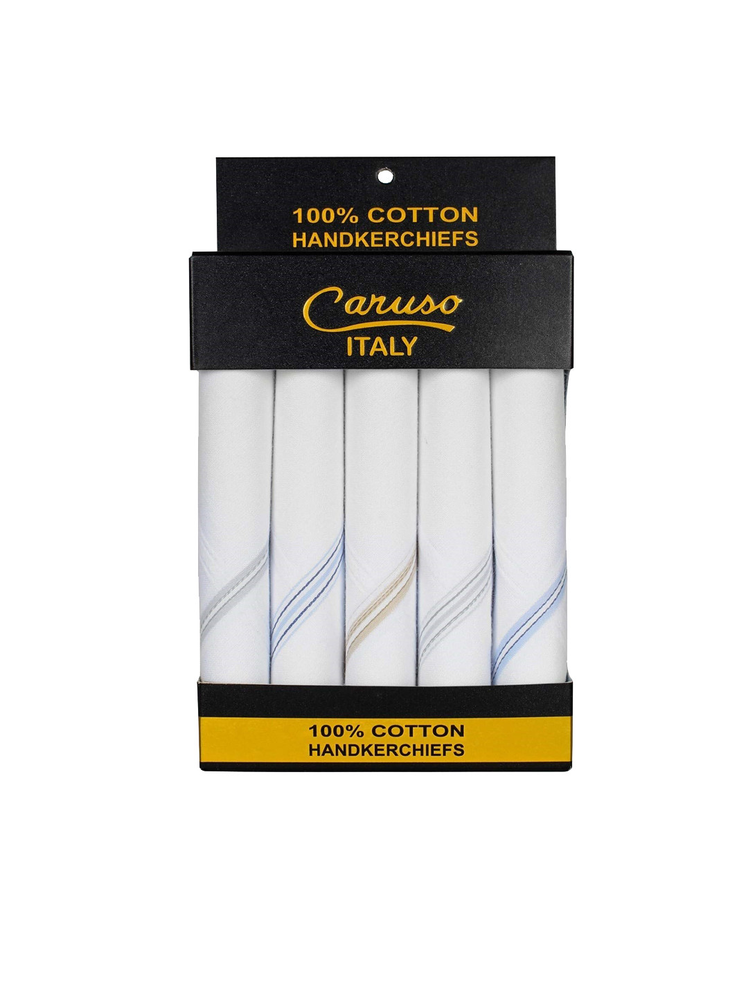 Caruso ITALY Men 5 Pieces White Solid100% Pure Cotton Handkerchief Set