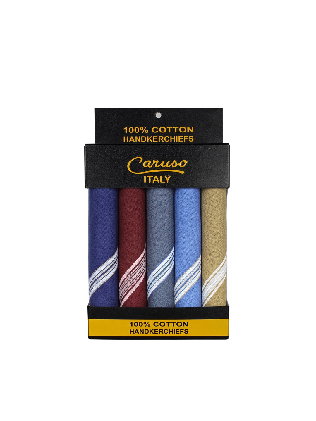 Caruso ITALY Pack of 5 Men Pure Cotton Handkerchief with Striped Border