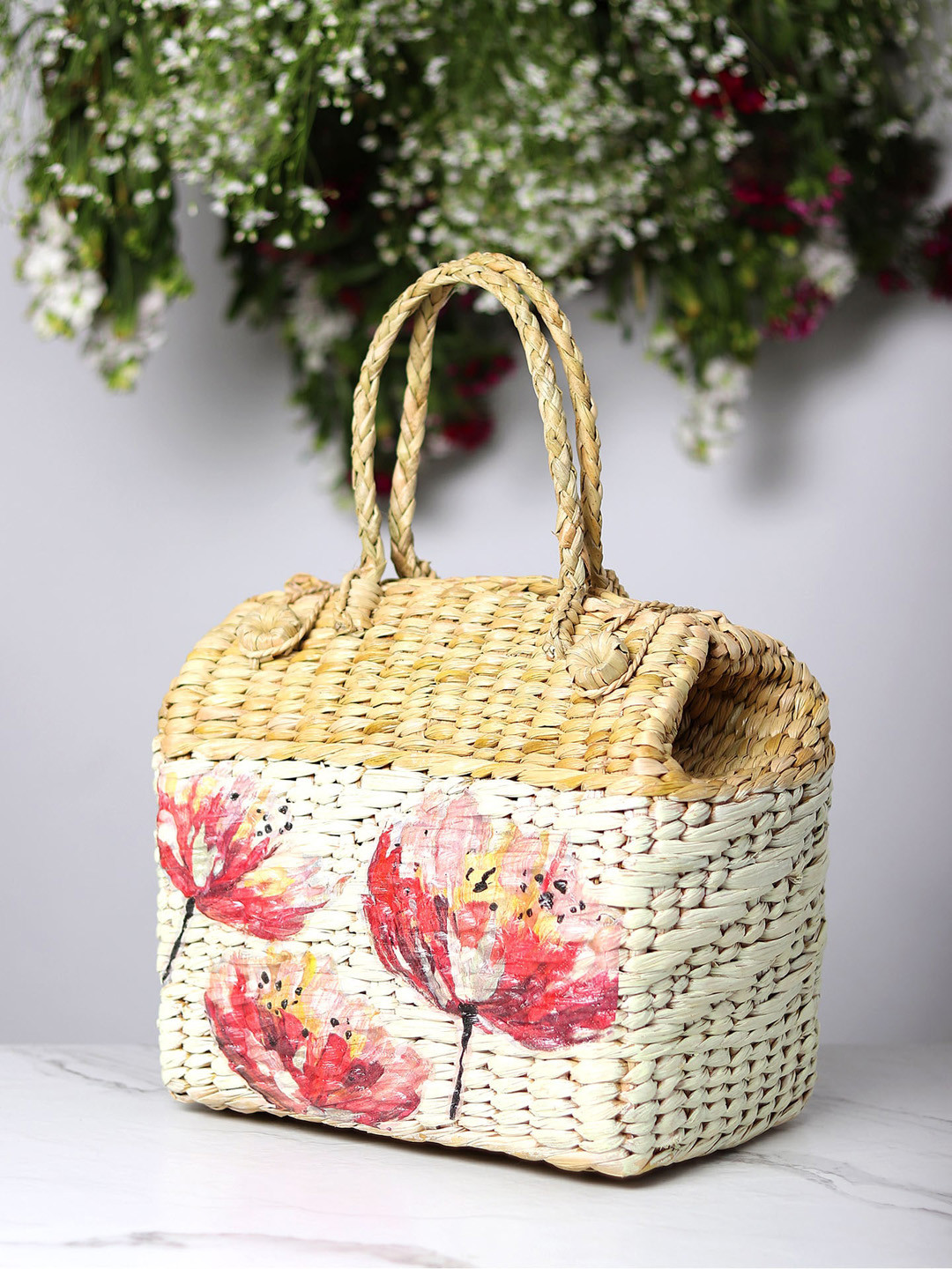 HABERE INDIA Cream & Beige Grass Fruit and Vegetable Basket