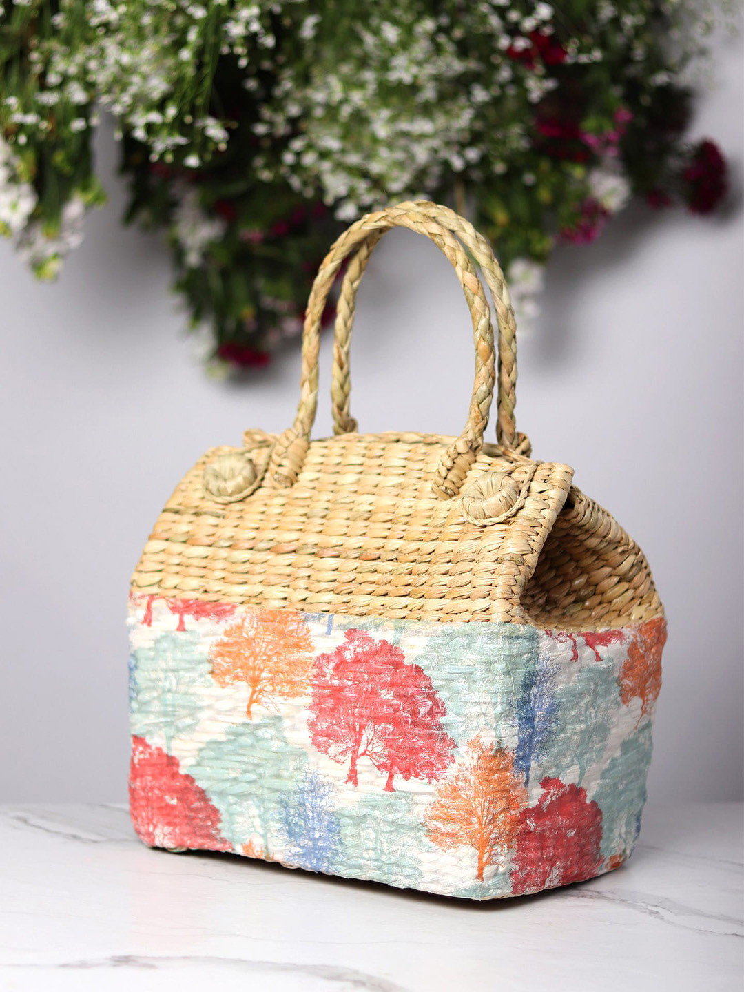 HABERE INDIA Multi-Coloured Grass Storage Basket