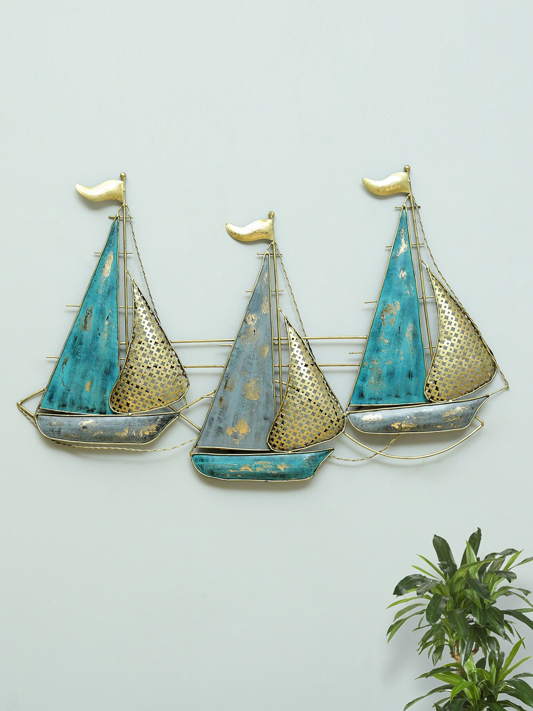 vedas Boat, W-Turkish Metal Coastal Escape Matte Hanging Hall Wall Hangings-24In