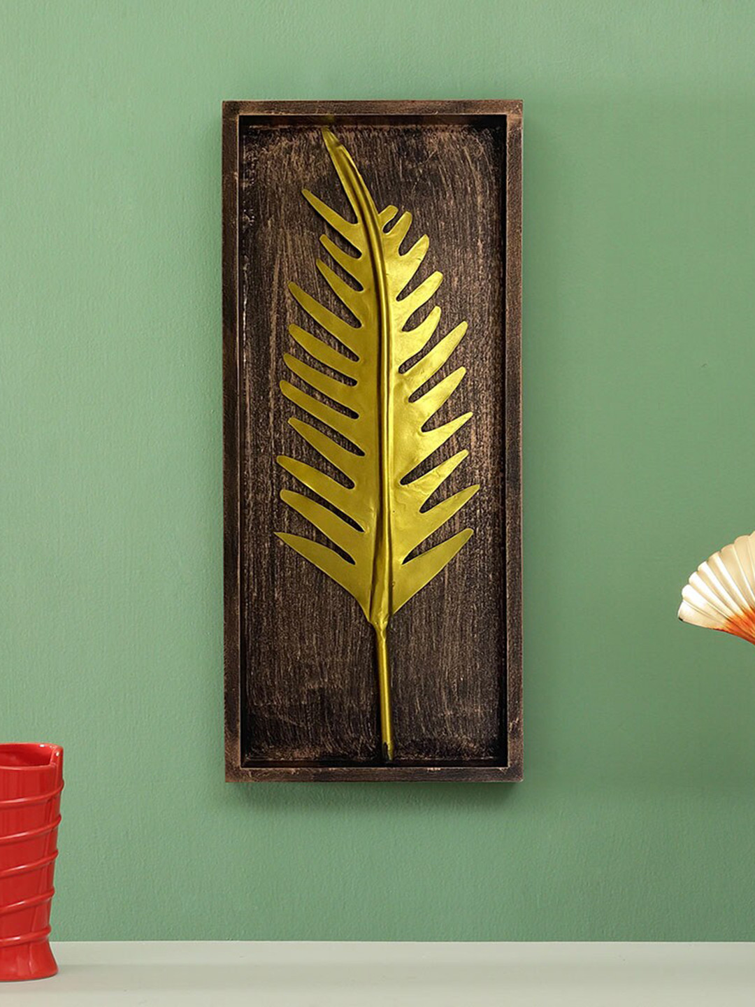 vedas W-Tally Palm Leaf Metal Glossy Hanging Hall Wall Hangings-20.1In