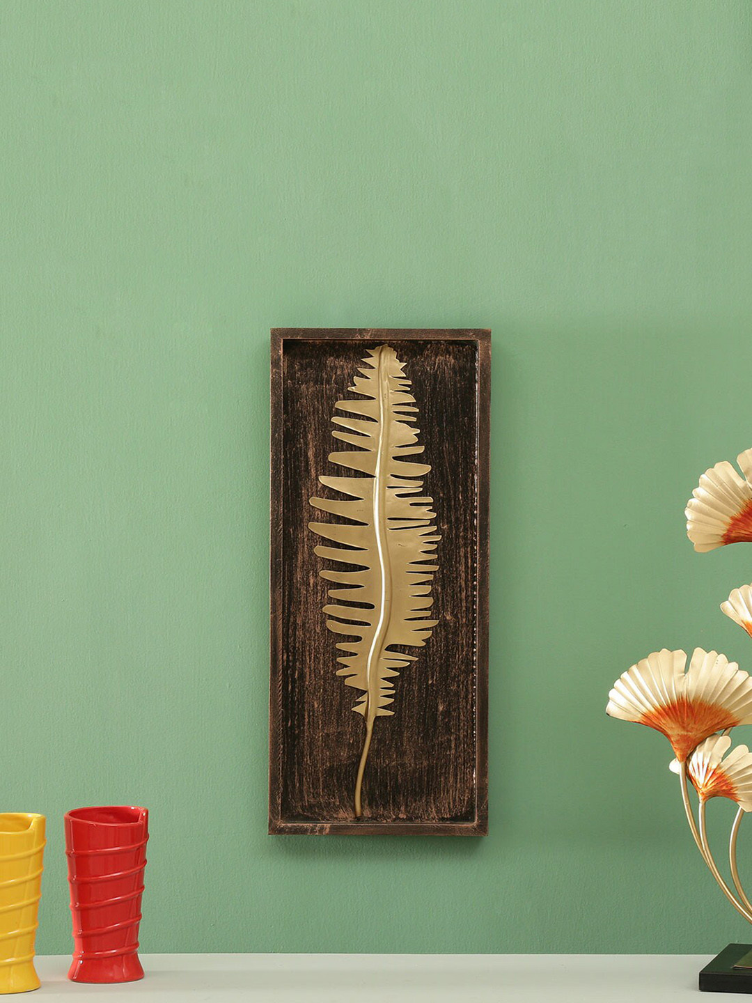 vedas Leaf , W-Bay Metal Glossy Hanging Hall Wall Hangings-19.7In