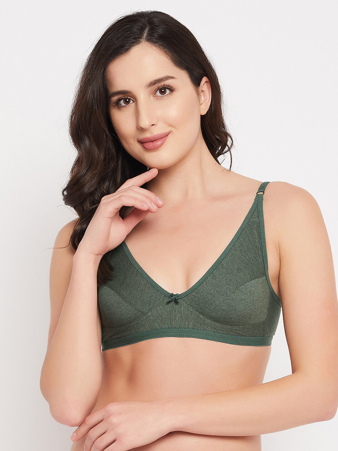 Clovia Green Cotton Non-Padded Non-Wired Demi Cup Bra BR1678S1732B