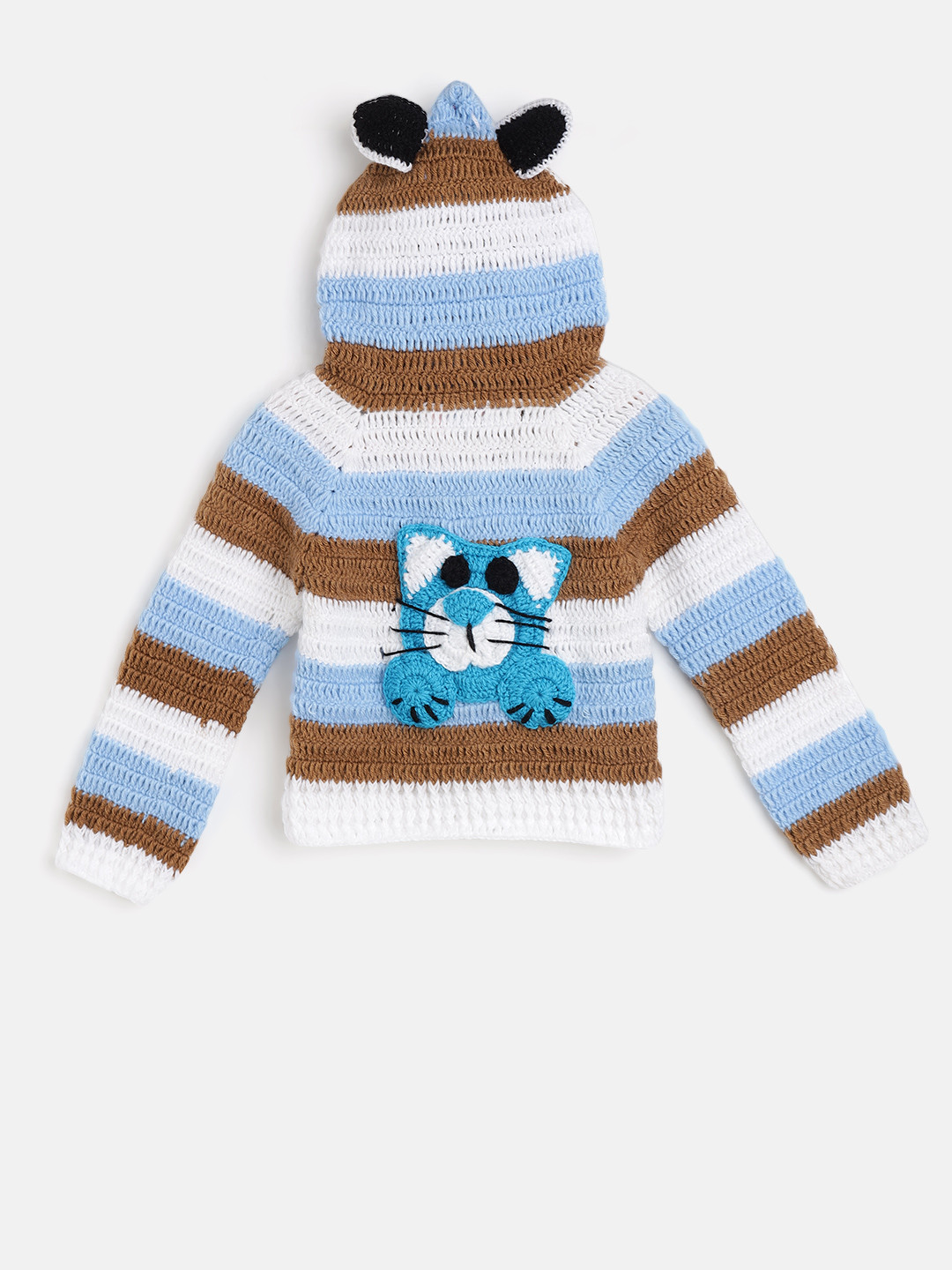 CHUTPUT Kids Blue & Brown Striped Front Open Sweater