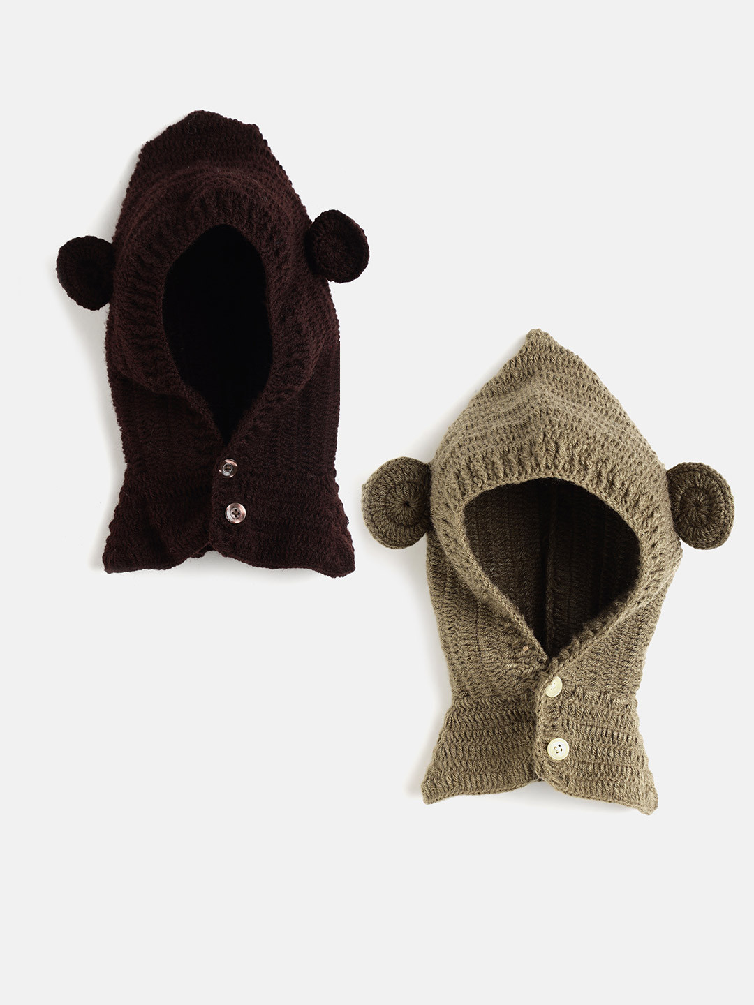 CHUTPUT Kids Set of 2 Brown & Beige Beanie