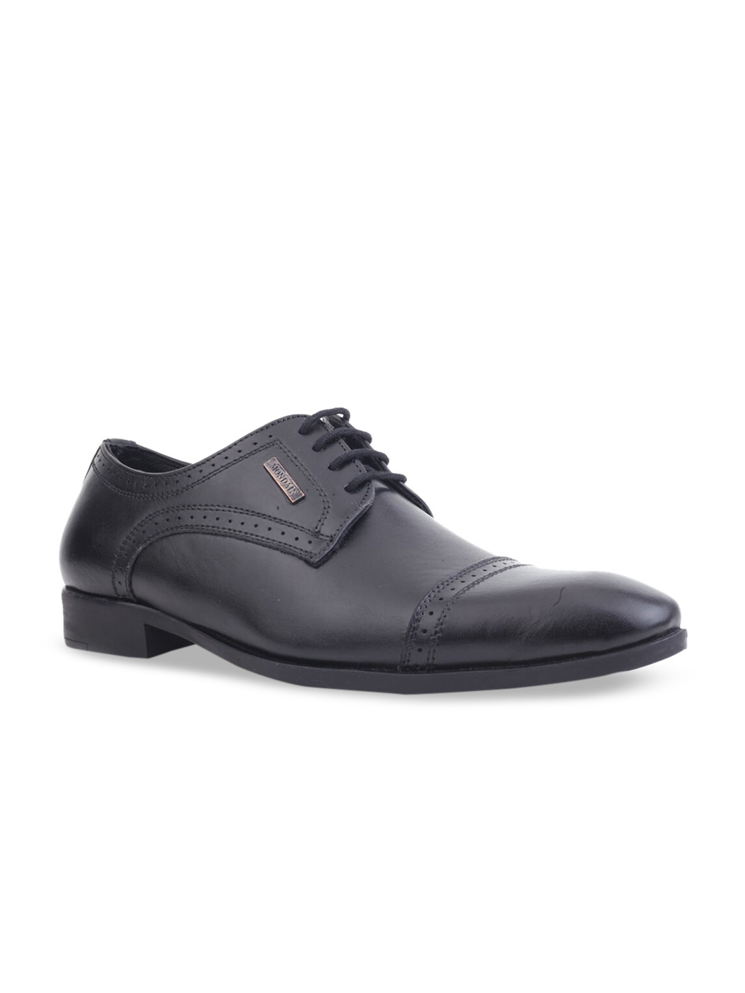 MONDAIN Men Black Leather Formal Derbys