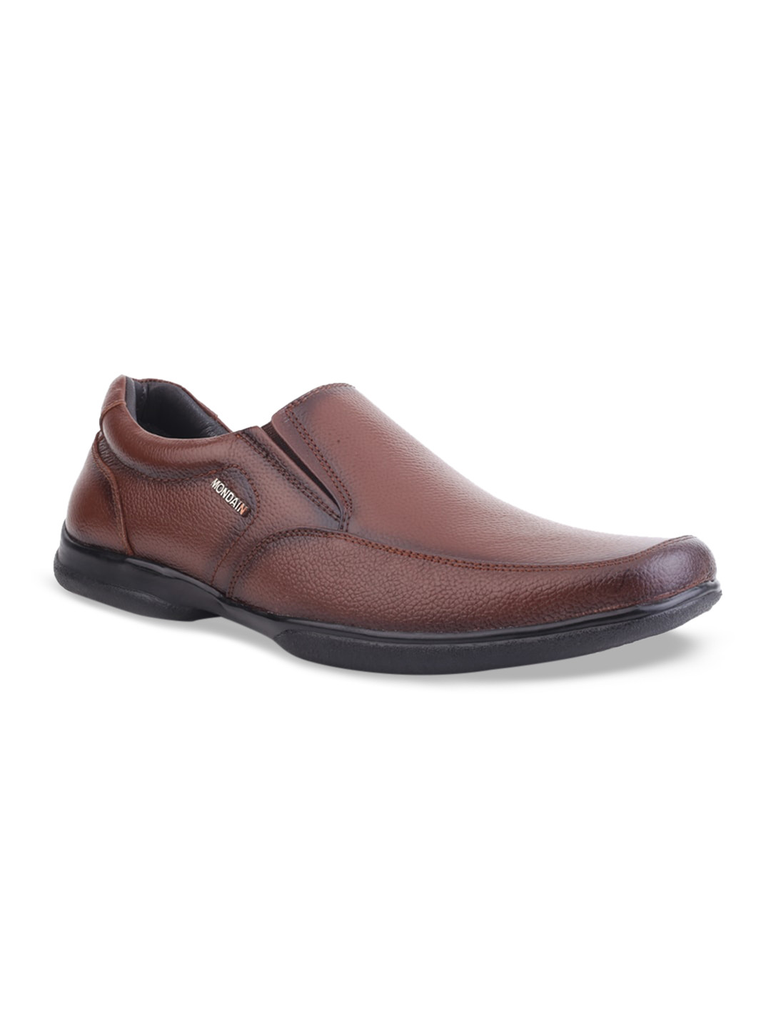MONDAIN Men Brown Textured Leather Formal Loafers