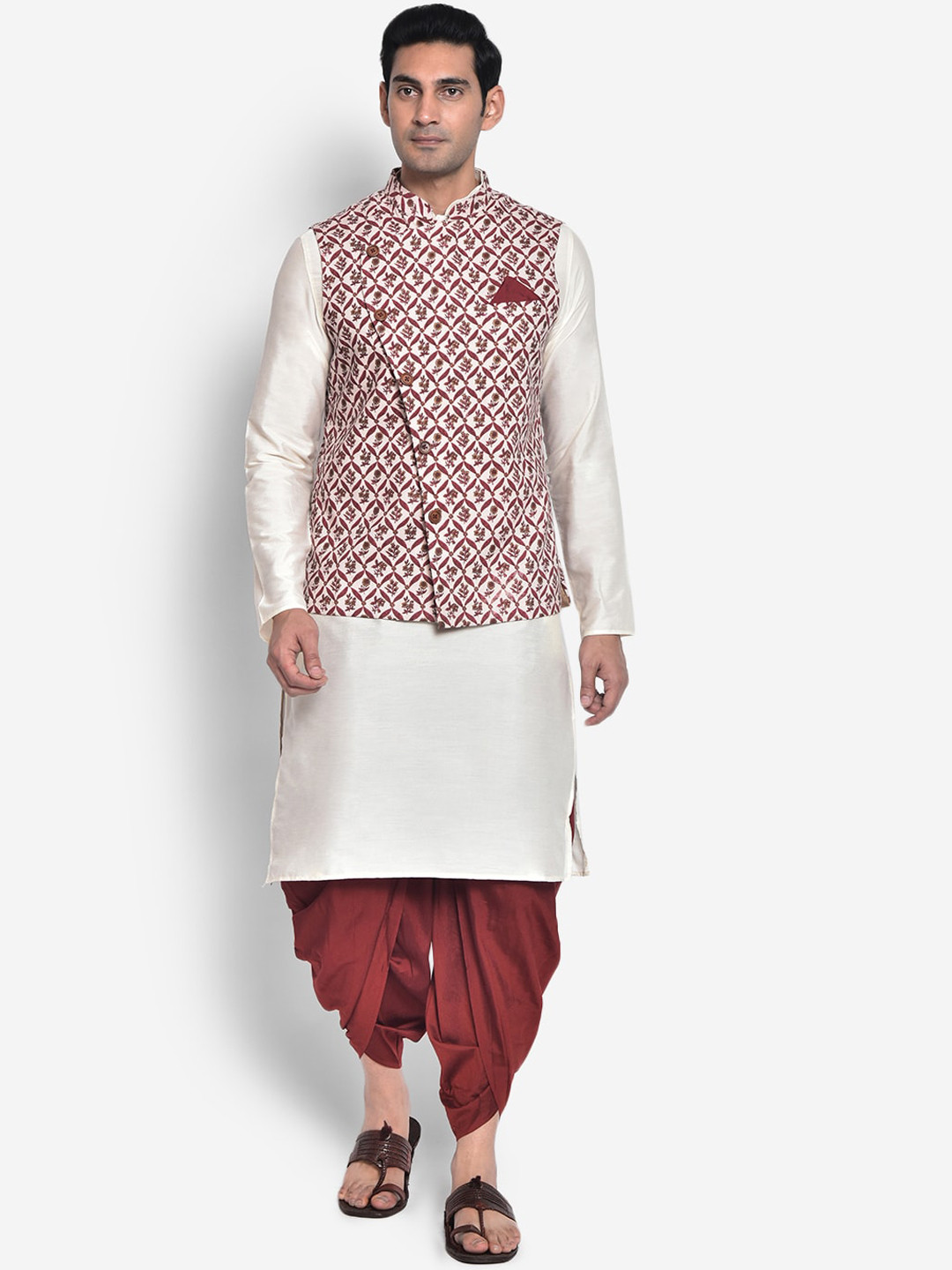 KISAH Men White Kurta Dhoti Pants with Jacket