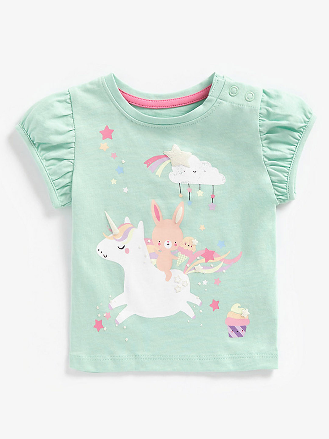 mothercare  Infant Girls Mint Green & White Unicorn Printed Cotton Top