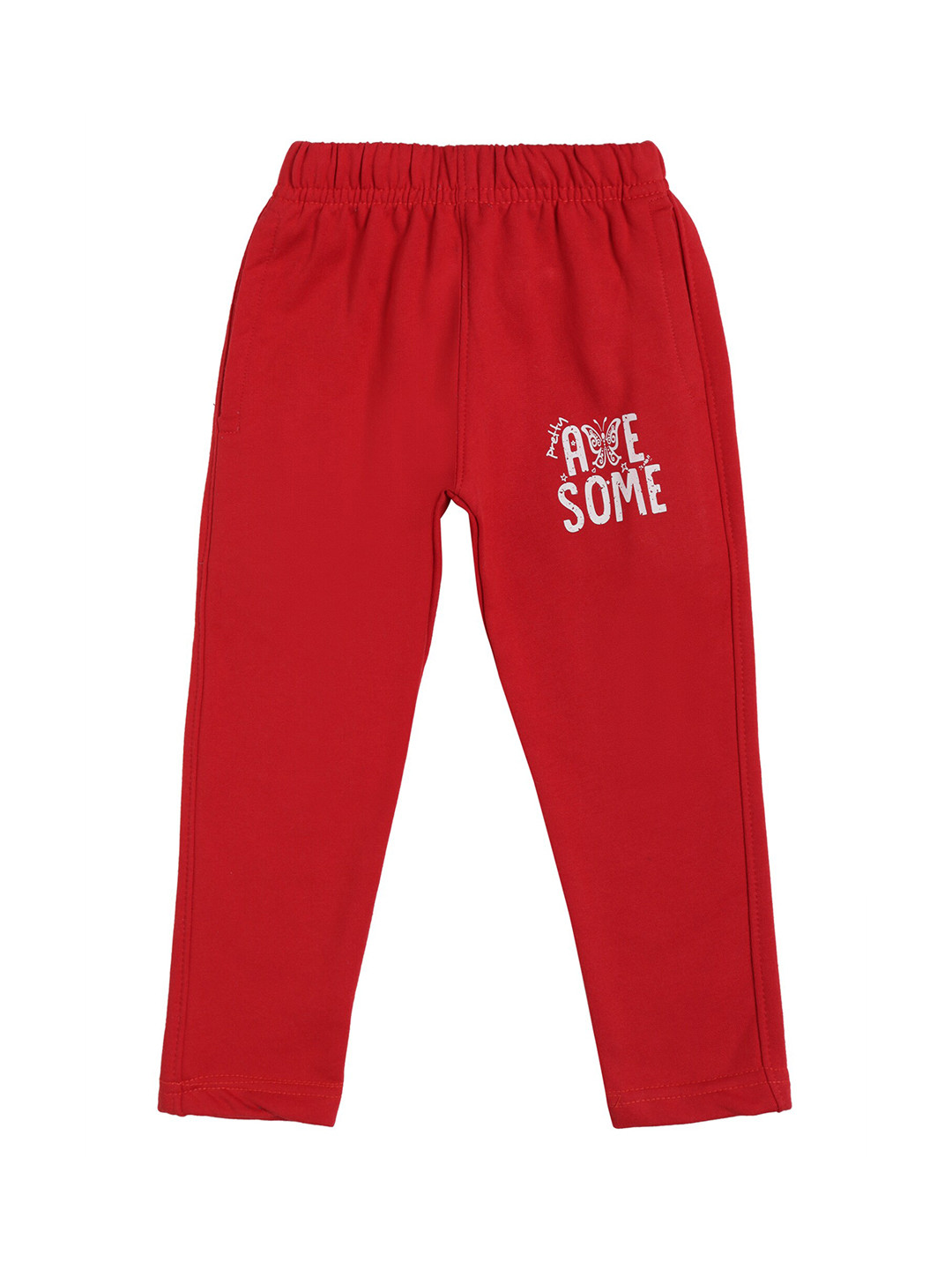 DYCA Girls Red Track Solid Pure Cotton Regular Fit Pants