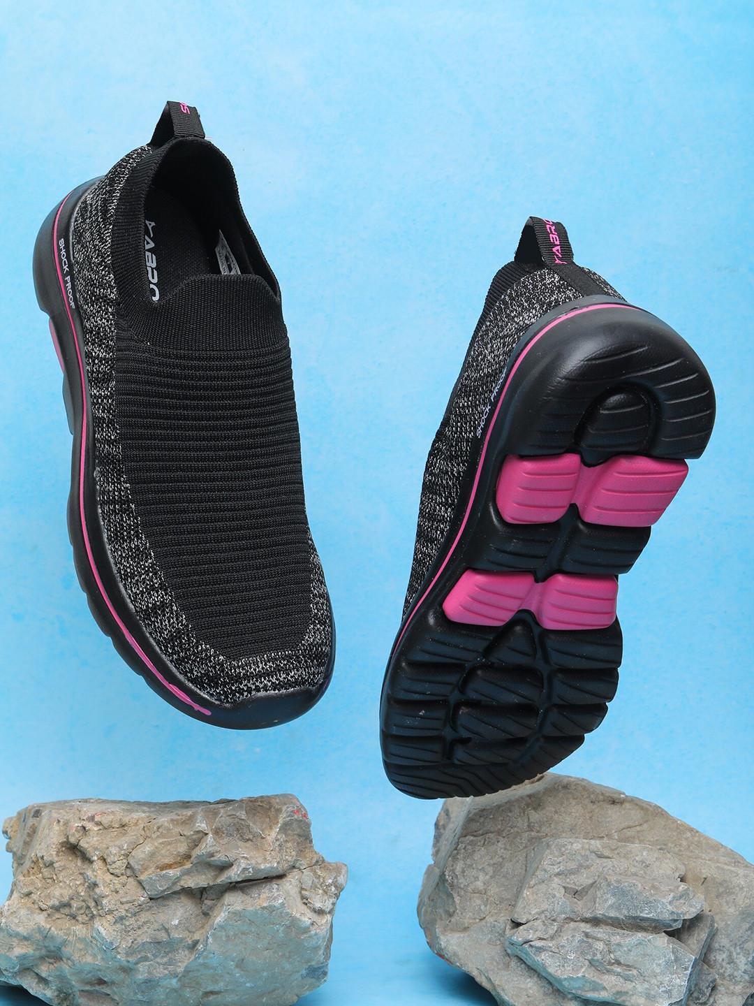 ABROS Women Black & Magenta Mesh Running Shoes
