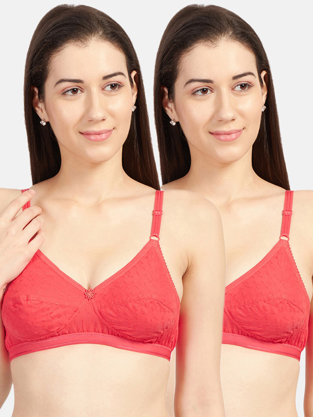 Sonari Pack of 2 Coral Non Wired Medium Coverage Cotton Everyday Bra
