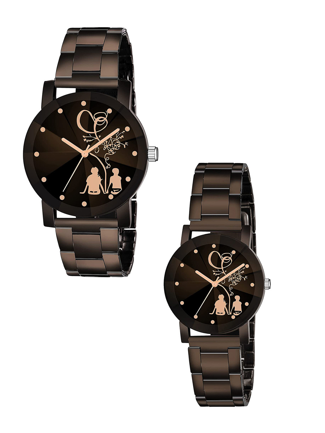 SWADESI STUFF Set of 2 Black Embellished Dial & Bracelet Style Straps Analogue Watch