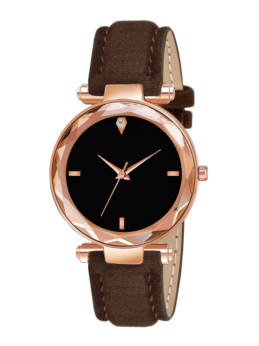 SWADESI STUFF Women Brown Embellished & Leather Straps Analogue Watch GENEVA LEATHER BROWN