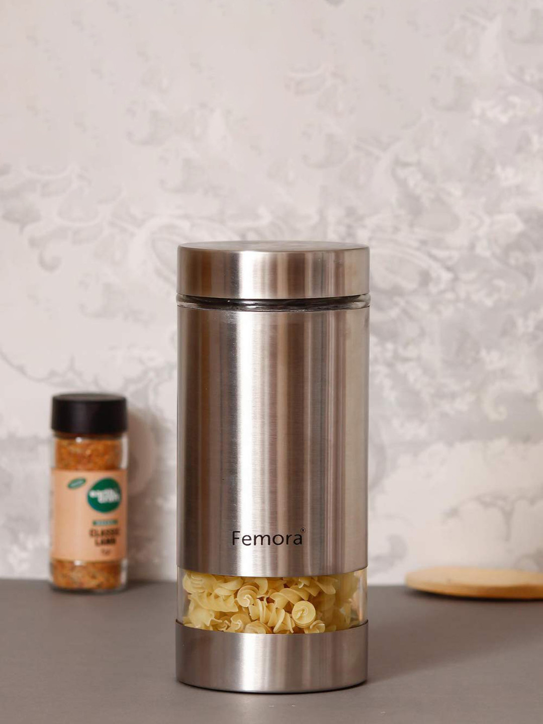 Femora Silver Glass Dishwasher Safe 4 Piece Clip-On Jar-1.3L