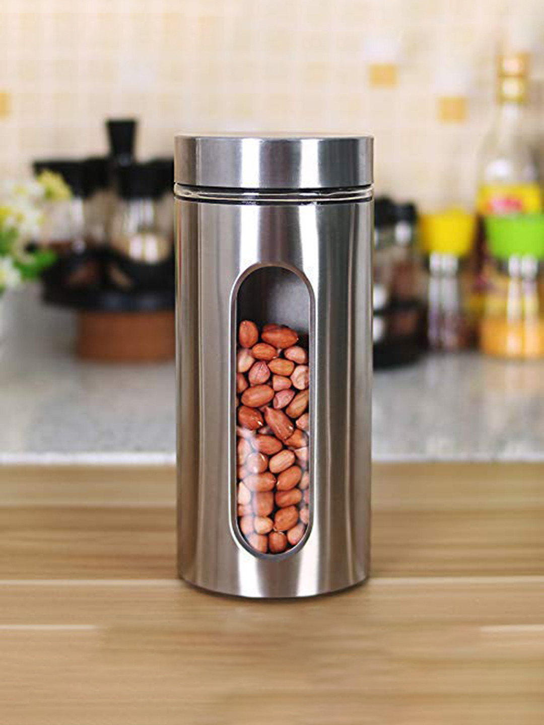 Femora Set Of 6 Transparent & Silver-Toned Food Storage Jar With Glass Window