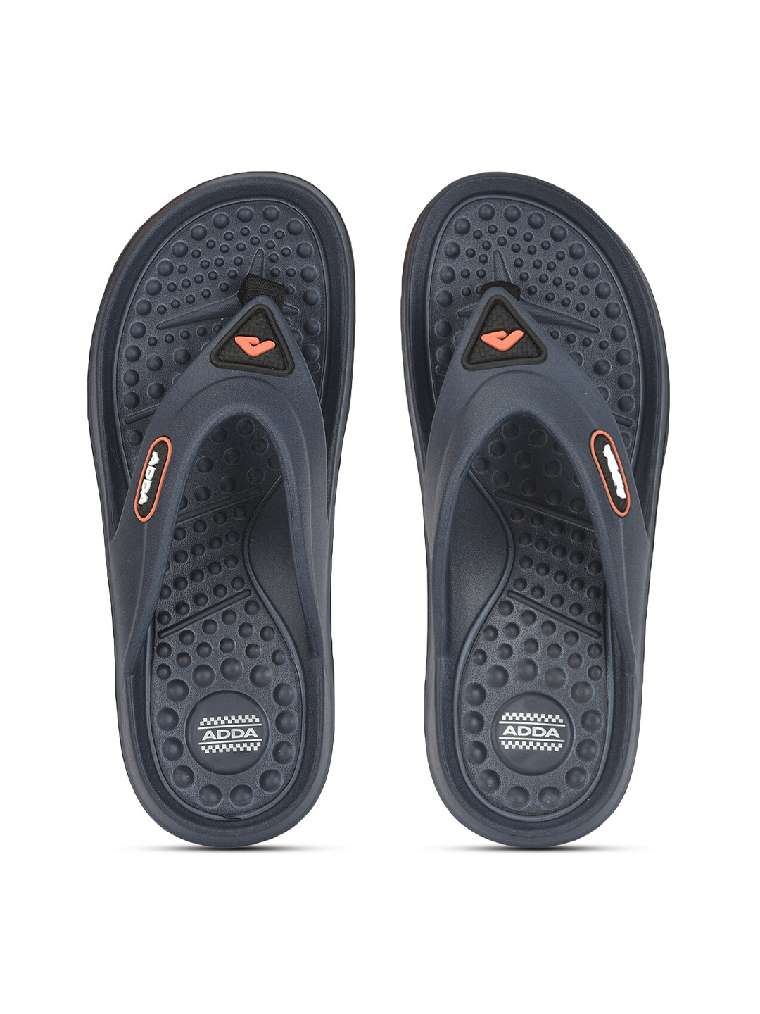 Adda Men Navy Blue Rubber Self Design Thong Flip-Flops