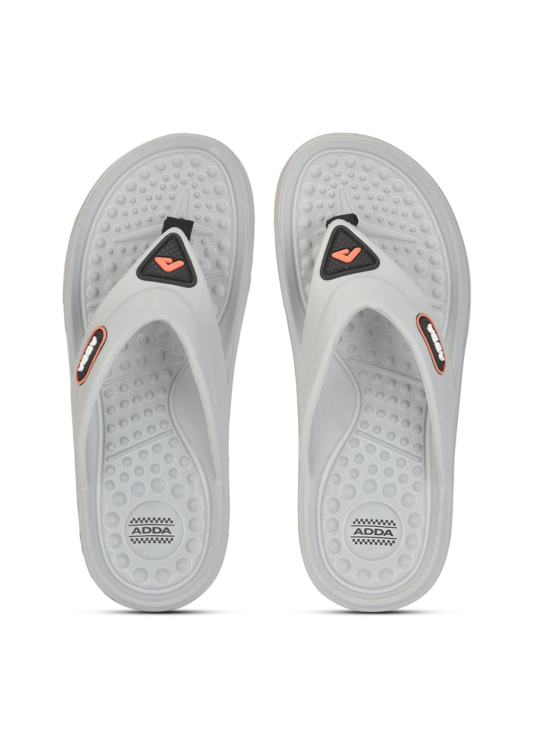 Adda Men Grey & Orange Rubber Thong Flip-Flops